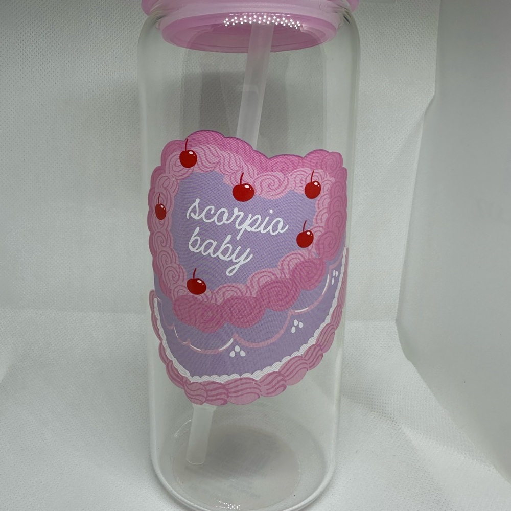 Zodiac Scorpio Baby Glass Can Cup Pink Cake Coquette Aesthetic Iced Coffee Tumbl